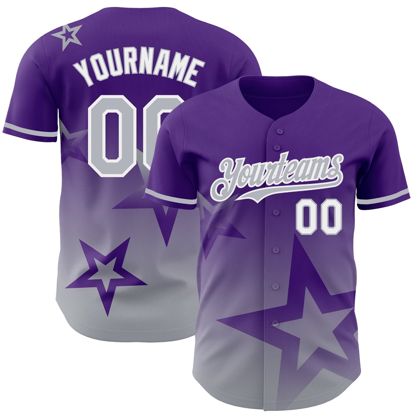 Custom Purple Gray-White 3D Pattern Design Gradient Style Twinkle Star Authentic Baseball Jersey - Sky-Custom
