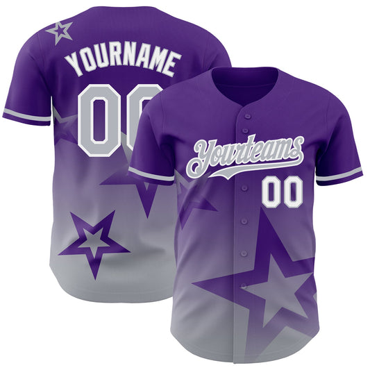 Custom Purple Gray-White 3D Pattern Design Gradient Style Twinkle Star Authentic Baseball Jersey - Sky-Custom
