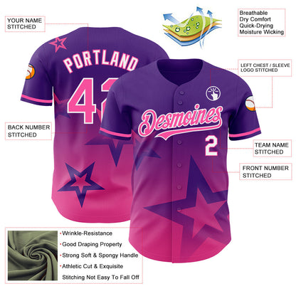 Custom Purple Pink-White 3D Pattern Design Gradient Style Twinkle Star Authentic Baseball Jersey - Sky-Custom