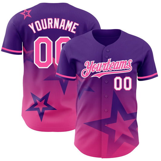 Custom Purple Pink-White 3D Pattern Design Gradient Style Twinkle Star Authentic Baseball Jersey - Sky-Custom