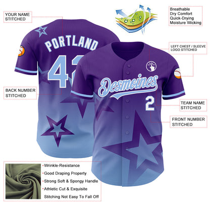 Custom Purple Light Blue-White 3D Pattern Design Gradient Style Twinkle Star Authentic Baseball Jersey - Sky-Custom