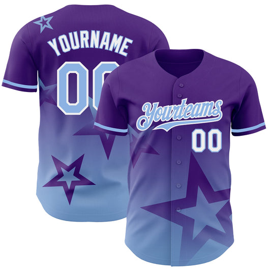 Custom Purple Light Blue-White 3D Pattern Design Gradient Style Twinkle Star Authentic Baseball Jersey - Sky-Custom