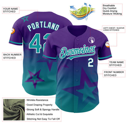 Custom Purple Teal-White 3D Pattern Design Gradient Style Twinkle Star Authentic Baseball Jersey - Sky-Custom