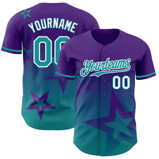 Custom Purple Teal-White 3D Pattern Design Gradient Style Twinkle Star Authentic Baseball Jersey - Sky-Custom
