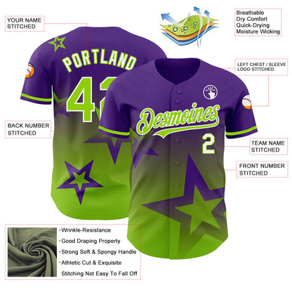 Custom Purple Neon Green-White 3D Pattern Design Gradient Style Twinkle Star Authentic Baseball Jersey - Sky-Custom