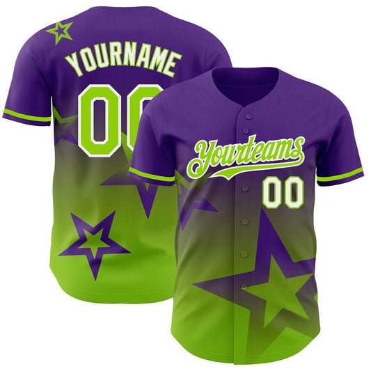 Custom Purple Neon Green-White 3D Pattern Design Gradient Style Twinkle Star Authentic Baseball Jersey - Sky-Custom