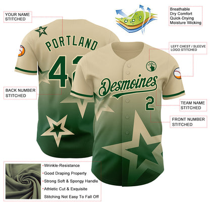 Custom Cream Green 3D Pattern Design Gradient Style Twinkle Star Authentic Baseball Jersey - Sky-Custom