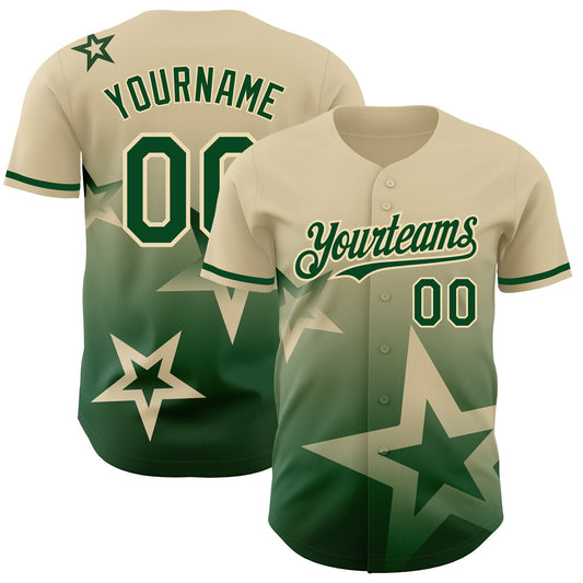 Custom Cream Green 3D Pattern Design Gradient Style Twinkle Star Authentic Baseball Jersey - Sky-Custom