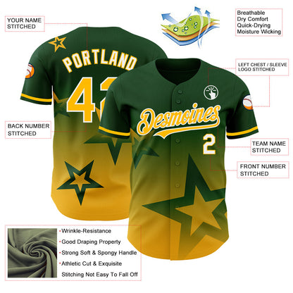 Custom Green Gold-White 3D Pattern Design Gradient Style Twinkle Star Authentic Baseball Jersey - Sky-Custom