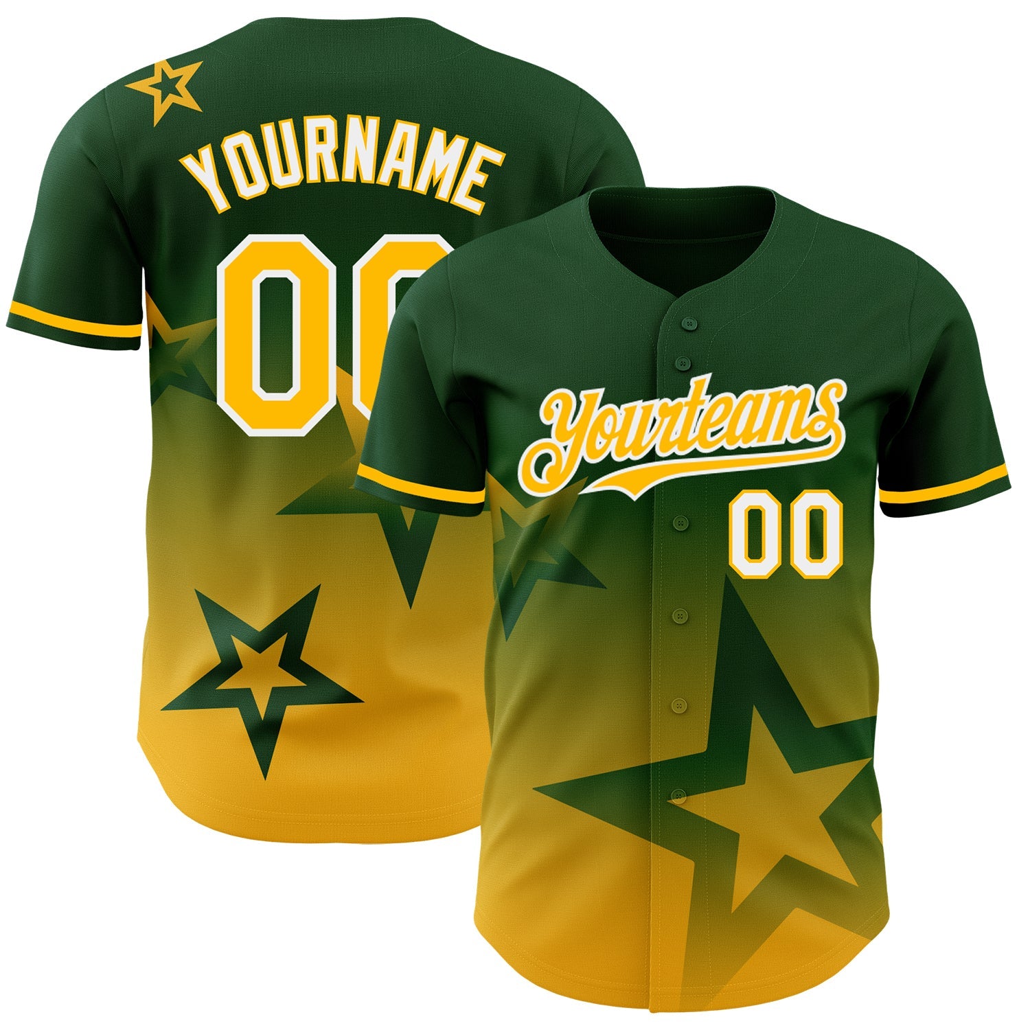 Custom Green Gold-White 3D Pattern Design Gradient Style Twinkle Star Authentic Baseball Jersey - Sky-Custom