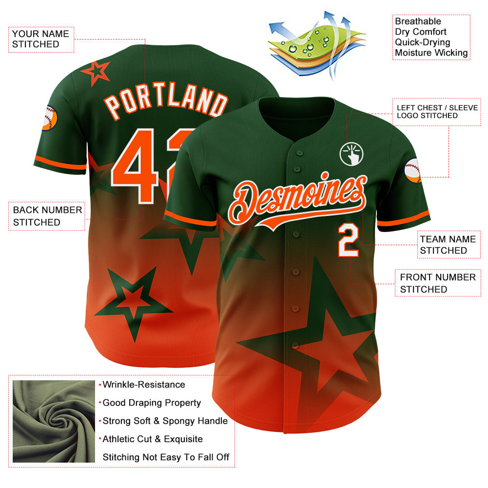 Custom Green Orange-White 3D Pattern Design Gradient Style Twinkle Star Authentic Baseball Jersey - Sky-Custom