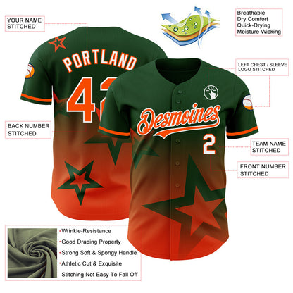 Custom Green Orange-White 3D Pattern Design Gradient Style Twinkle Star Authentic Baseball Jersey - Sky-Custom