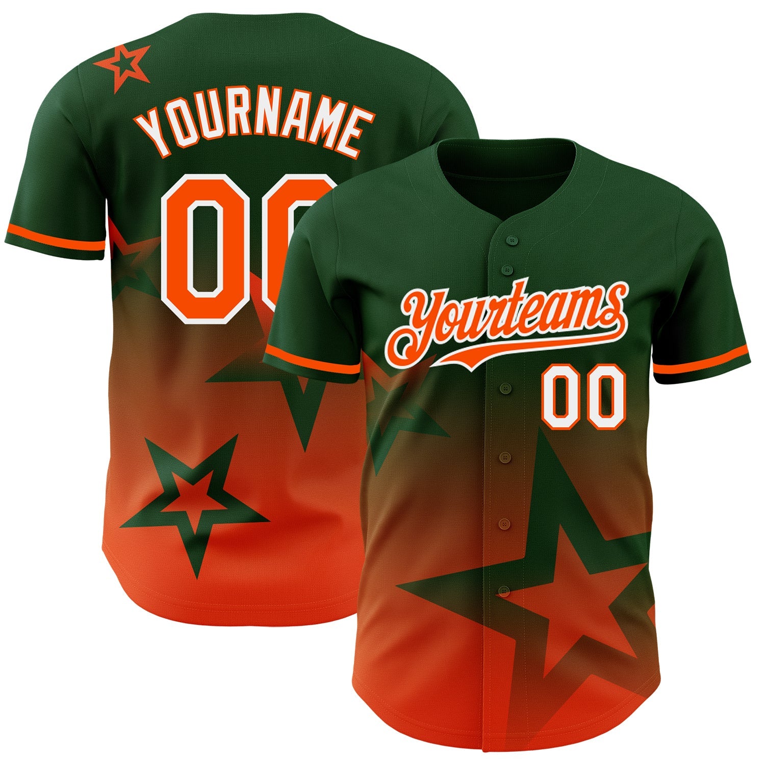 Custom Green Orange-White 3D Pattern Design Gradient Style Twinkle Star Authentic Baseball Jersey - Sky-Custom