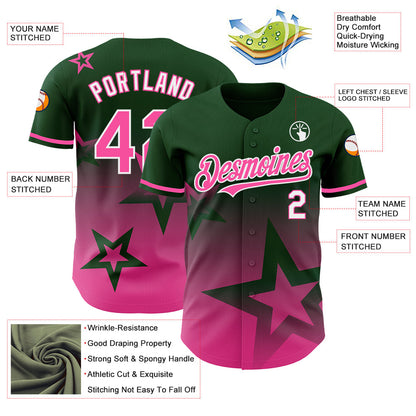 Custom Green Pink-White 3D Pattern Design Gradient Style Twinkle Star Authentic Baseball Jersey - Sky-Custom