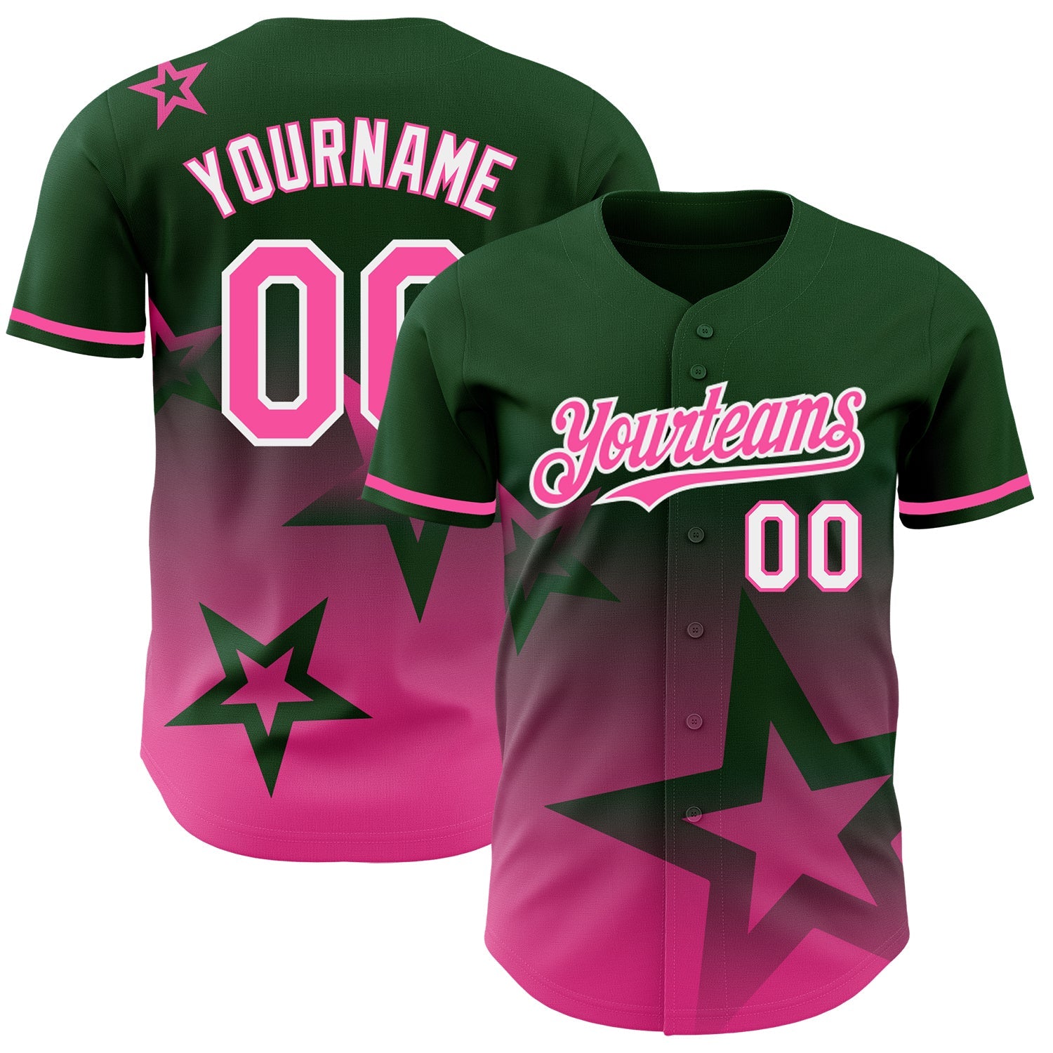 Custom Green Pink-White 3D Pattern Design Gradient Style Twinkle Star Authentic Baseball Jersey - Sky-Custom