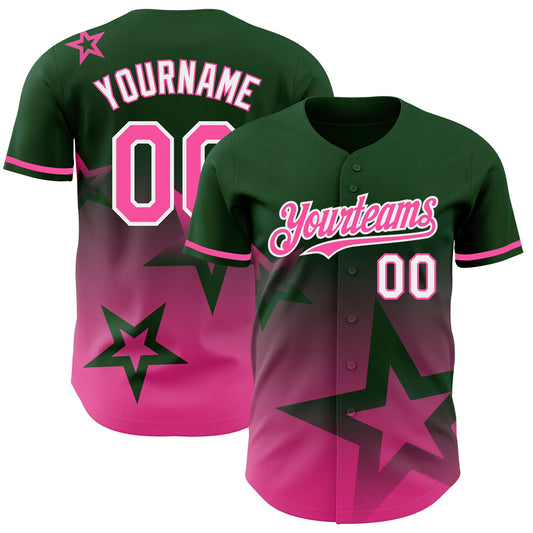 Custom Green Pink-White 3D Pattern Design Gradient Style Twinkle Star Authentic Baseball Jersey - Sky-Custom
