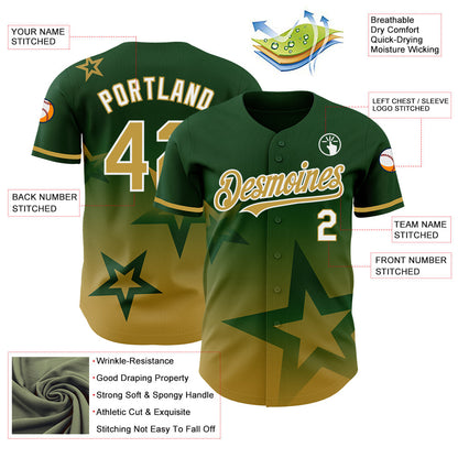 Custom Green Old Gold-White 3D Pattern Design Gradient Style Twinkle Star Authentic Baseball Jersey - Sky-Custom
