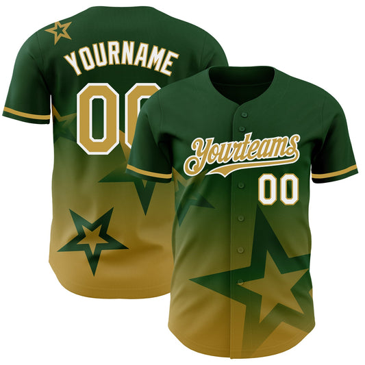 Custom Green Old Gold-White 3D Pattern Design Gradient Style Twinkle Star Authentic Baseball Jersey - Sky-Custom