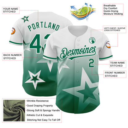 Custom White Kelly Green 3D Pattern Design Gradient Style Twinkle Star Authentic Baseball Jersey - Sky-Custom