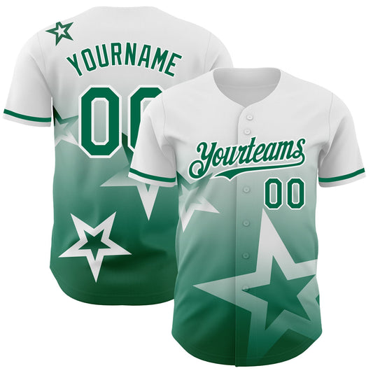 Custom White Kelly Green 3D Pattern Design Gradient Style Twinkle Star Authentic Baseball Jersey - Sky-Custom