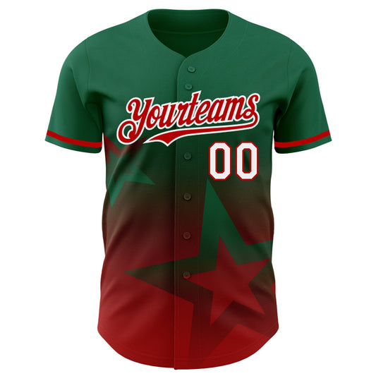 Custom Kelly Green Red-White 3D Pattern Design Gradient Style Twinkle Star Authentic Baseball Jersey - Sky-Custom
