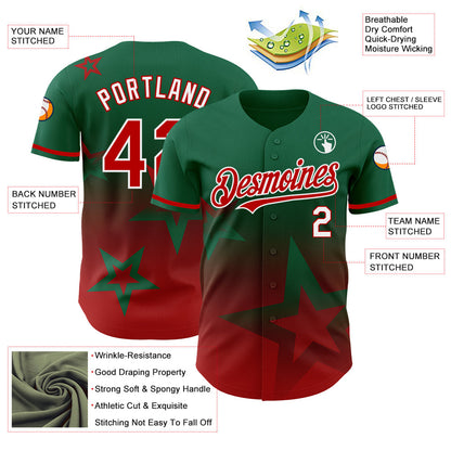 Custom Kelly Green Red-White 3D Pattern Design Gradient Style Twinkle Star Authentic Baseball Jersey - Sky-Custom