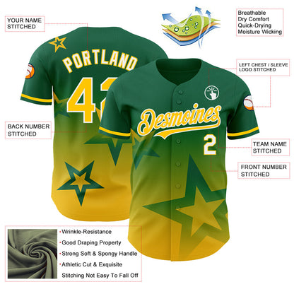 Custom Kelly Green Yellow-White 3D Pattern Design Gradient Style Twinkle Star Authentic Baseball Jersey - Sky-Custom