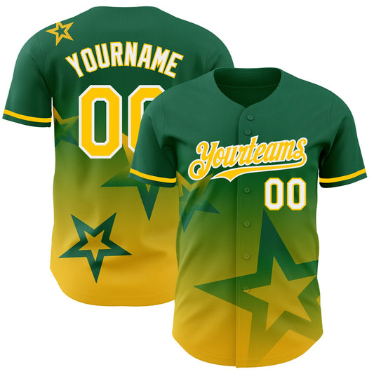 Custom Kelly Green Yellow-White 3D Pattern Design Gradient Style Twinkle Star Authentic Baseball Jersey - Sky-Custom
