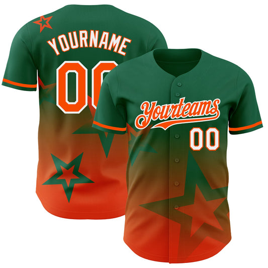 Custom Kelly Green Orange-White 3D Pattern Design Gradient Style Twinkle Star Authentic Baseball Jersey - Sky-Custom
