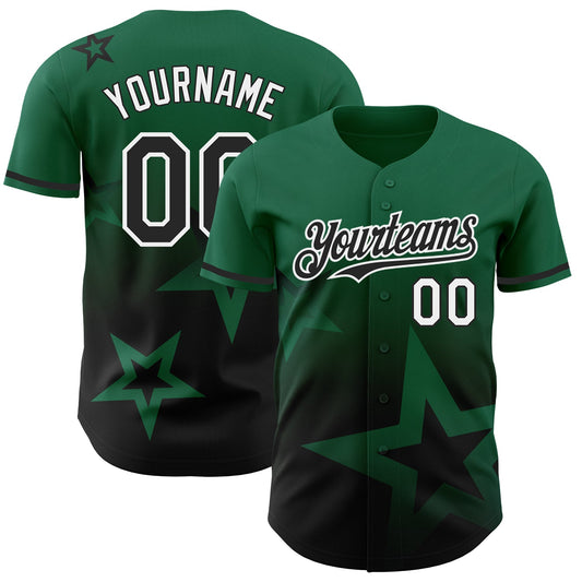 Custom Kelly Green Black-White 3D Pattern Design Gradient Style Twinkle Star Authentic Baseball Jersey - Sky-Custom