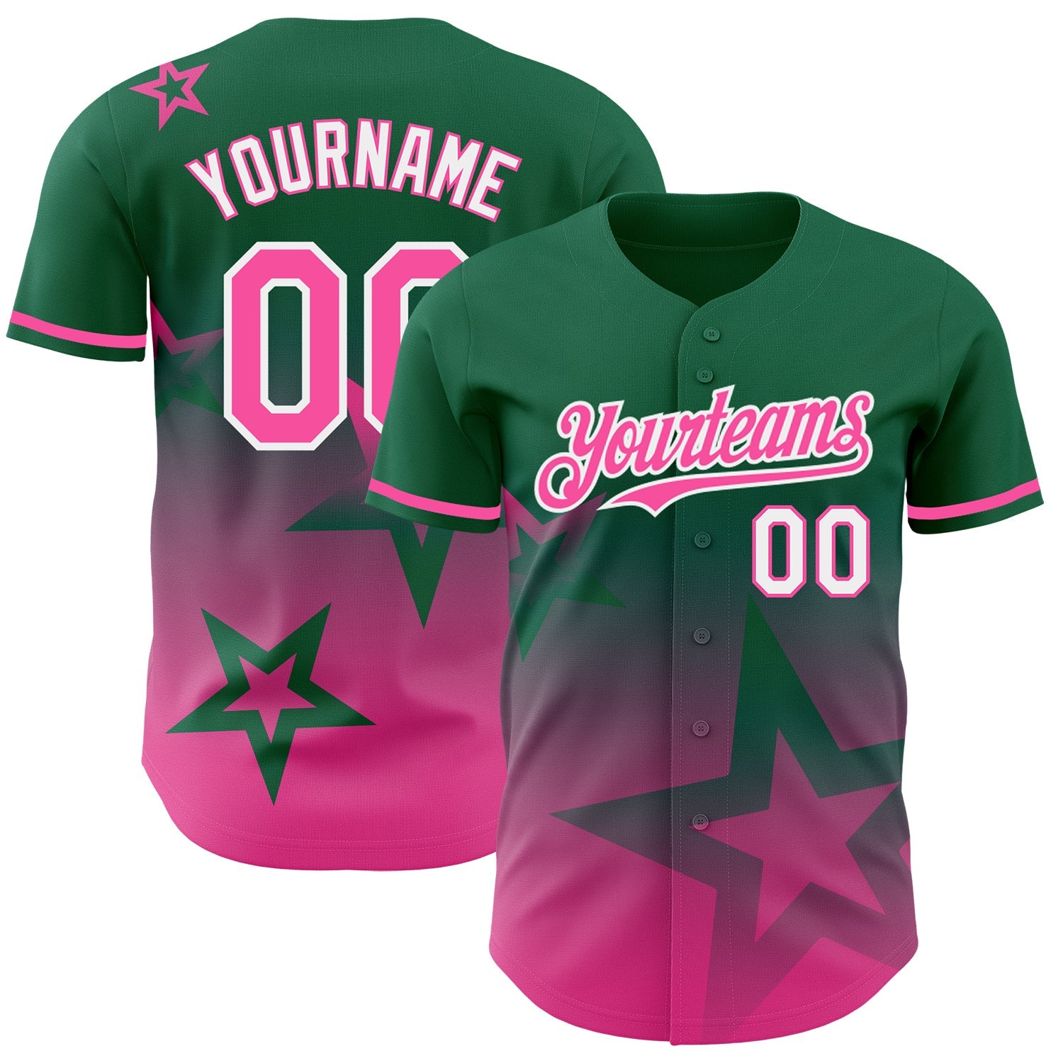 Custom Kelly Green Pink-White 3D Pattern Design Gradient Style Twinkle Star Authentic Baseball Jersey - Sky-Custom