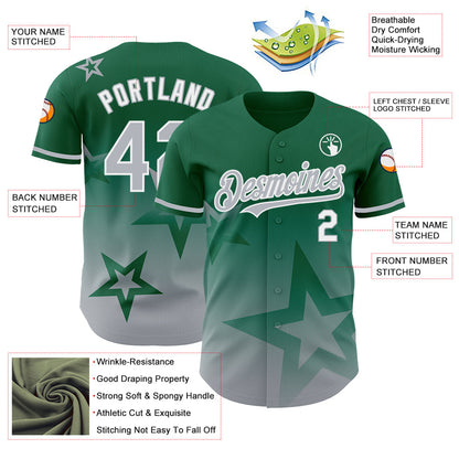 Custom Kelly Green Gray-White 3D Pattern Design Gradient Style Twinkle Star Authentic Baseball Jersey - Sky-Custom