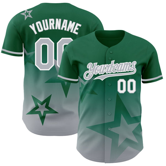 Custom Kelly Green Gray-White 3D Pattern Design Gradient Style Twinkle Star Authentic Baseball Jersey - Sky-Custom