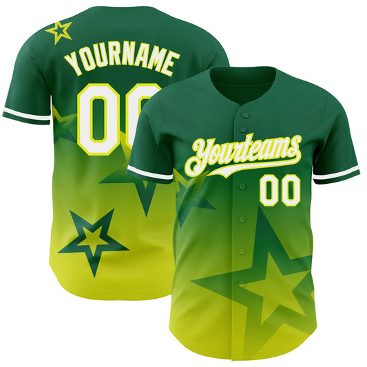 Custom Kelly Green White-Neon Yellow 3D Pattern Design Gradient Style Twinkle Star Authentic Baseball Jersey - Sky-Custom
