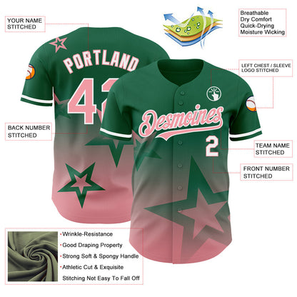 Custom Kelly Green Medium Pink-White 3D Pattern Design Gradient Style Twinkle Star Authentic Baseball Jersey - Sky-Custom