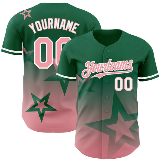 Custom Kelly Green Medium Pink-White 3D Pattern Design Gradient Style Twinkle Star Authentic Baseball Jersey - Sky-Custom