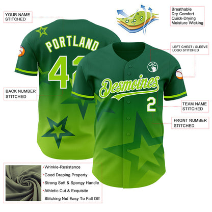 Custom Kelly Green Neon Green-White 3D Pattern Design Gradient Style Twinkle Star Authentic Baseball Jersey - Sky-Custom
