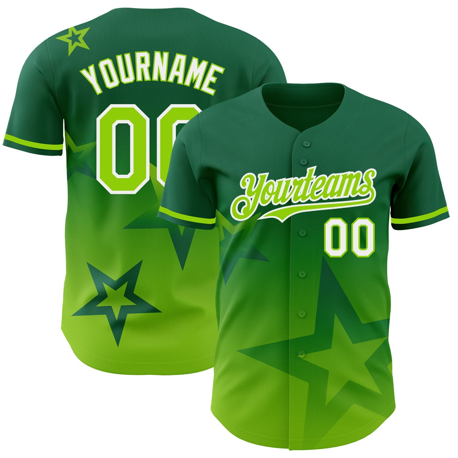 Custom Kelly Green Neon Green-White 3D Pattern Design Gradient Style Twinkle Star Authentic Baseball Jersey - Sky-Custom