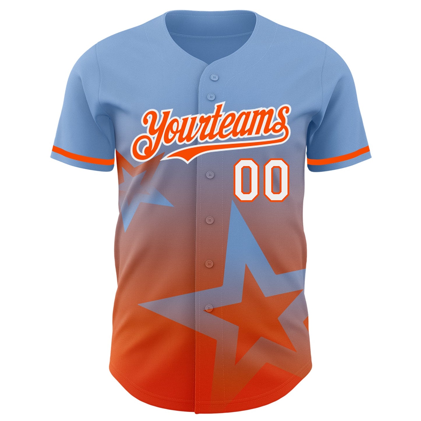 Custom Light Blue Orange-White 3D Pattern Design Gradient Style Twinkle Star Authentic Baseball Jersey - Sky-Custom