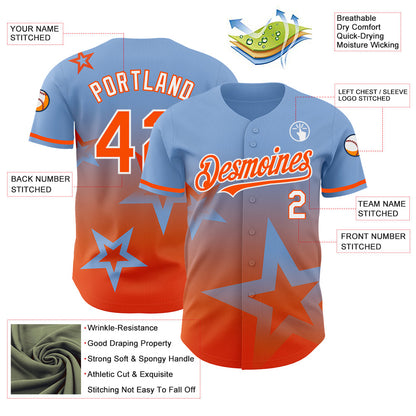 Custom Light Blue Orange-White 3D Pattern Design Gradient Style Twinkle Star Authentic Baseball Jersey - Sky-Custom