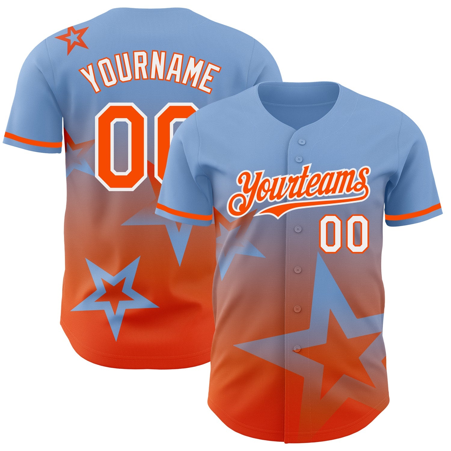 Custom Light Blue Orange-White 3D Pattern Design Gradient Style Twinkle Star Authentic Baseball Jersey - Sky-Custom
