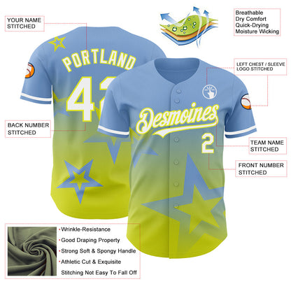 Custom Light Blue White-Neon Yellow 3D Pattern Design Gradient Style Twinkle Star Authentic Baseball Jersey - Sky-Custom
