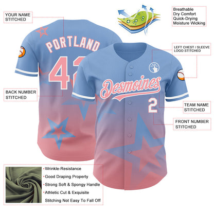 Custom Light Blue Medium Pink-White 3D Pattern Design Gradient Style Twinkle Star Authentic Baseball Jersey - Sky-Custom