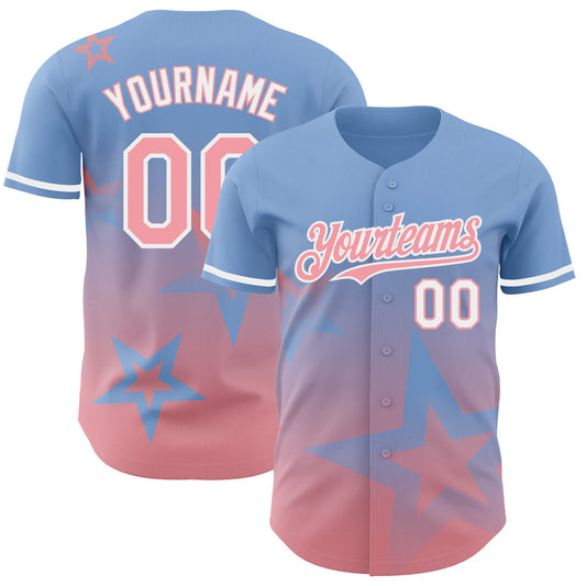 Custom Light Blue Medium Pink-White 3D Pattern Design Gradient Style Twinkle Star Authentic Baseball Jersey - Sky-Custom