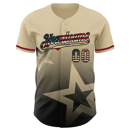 Custom Cream Vintage USA Flag-Black 3D Pattern Design Gradient Style Twinkle Star Authentic Baseball Jersey - Sky-Custom