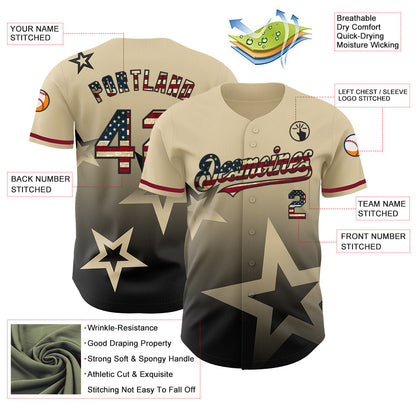 Custom Cream Vintage USA Flag-Black 3D Pattern Design Gradient Style Twinkle Star Authentic Baseball Jersey - Sky-Custom