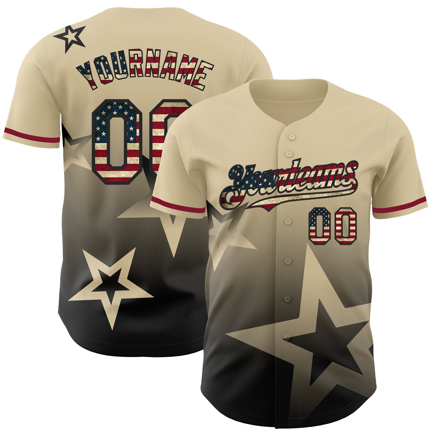 Custom Cream Vintage USA Flag-Black 3D Pattern Design Gradient Style Twinkle Star Authentic Baseball Jersey - Sky-Custom