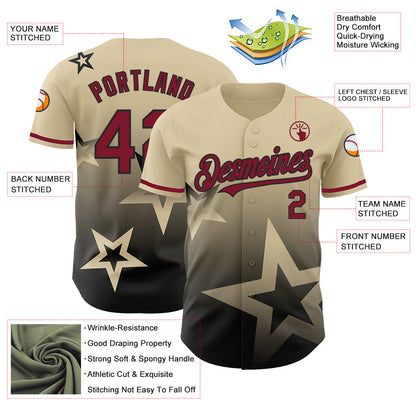 Custom Cream Crimson-Black 3D Pattern Design Gradient Style Twinkle Star Authentic Baseball Jersey - Sky-Custom