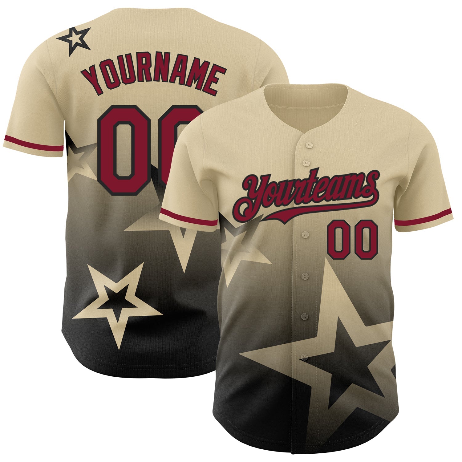 Custom Cream Crimson-Black 3D Pattern Design Gradient Style Twinkle Star Authentic Baseball Jersey - Sky-Custom