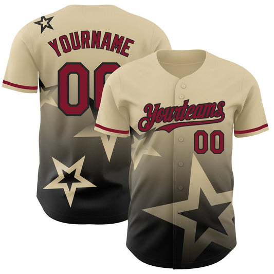 Custom Cream Crimson-Black 3D Pattern Design Gradient Style Twinkle Star Authentic Baseball Jersey - Sky-Custom